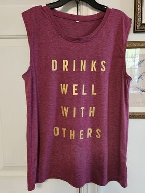 3 For $25 Graphic Sleeveless Tee - Berry with Gold Lettering